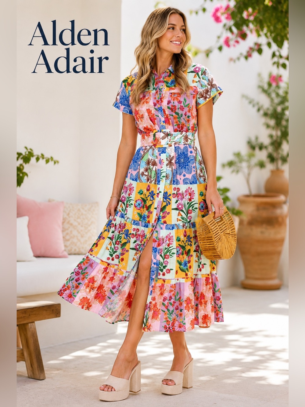 NWT Alden Adair Rachel Dress Floral Sketch Long Midi / Maxi Shirtdress |Size XS